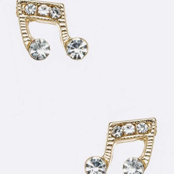 NEW TRENDY GOLD SMALL DAINTY CRYSTAL MUSIC STUDS EARRINGS - Picture 2 of 2